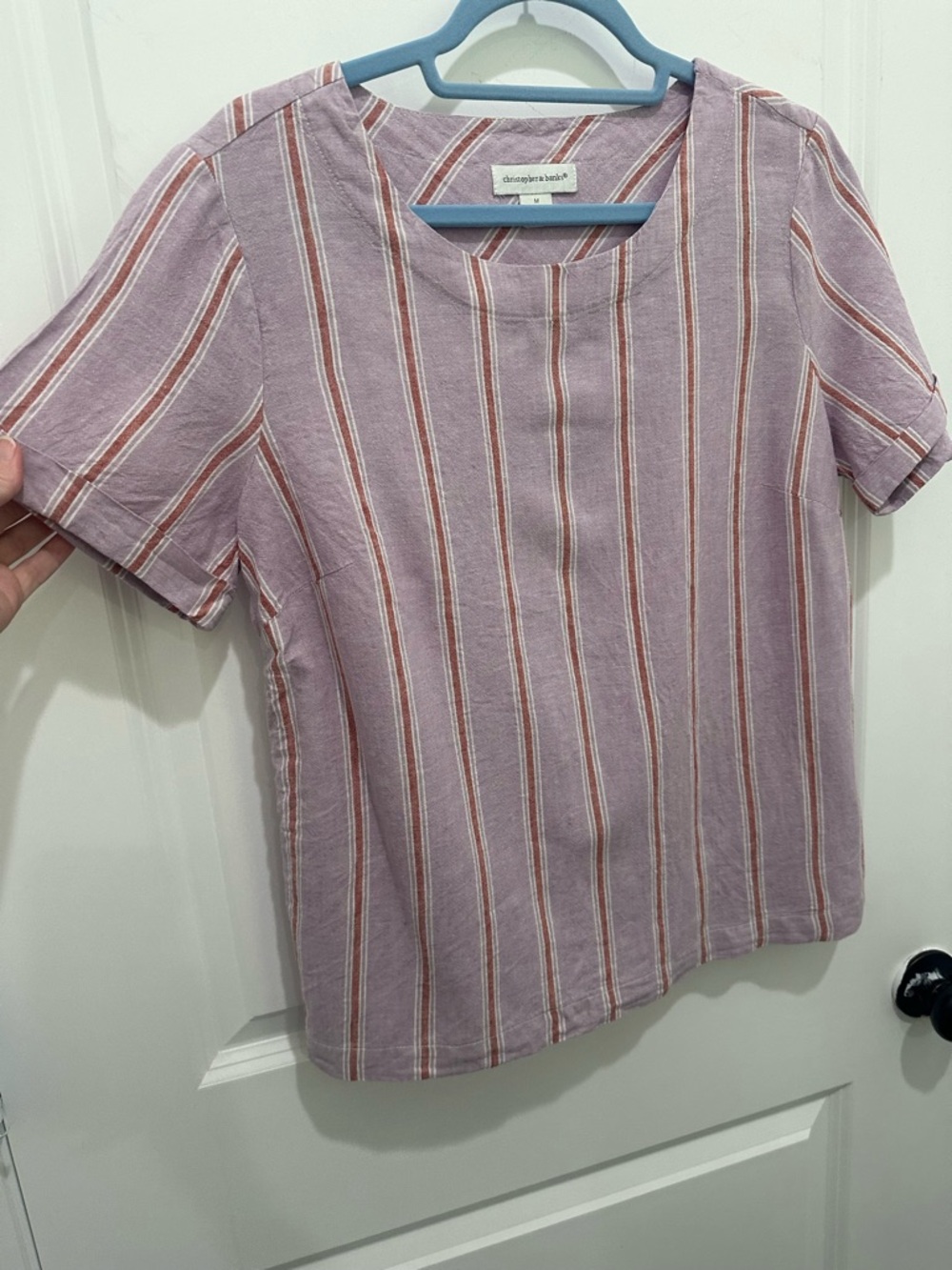 Christopher & Banks Striped Short-Sleeve Linen Blend Top
